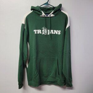 Trojan Hoodie Adult Large School Team Mascot Green WhiteFootball Basketball Fall